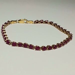 Pear Cut Ruby 14K Tennis Style Bracelet